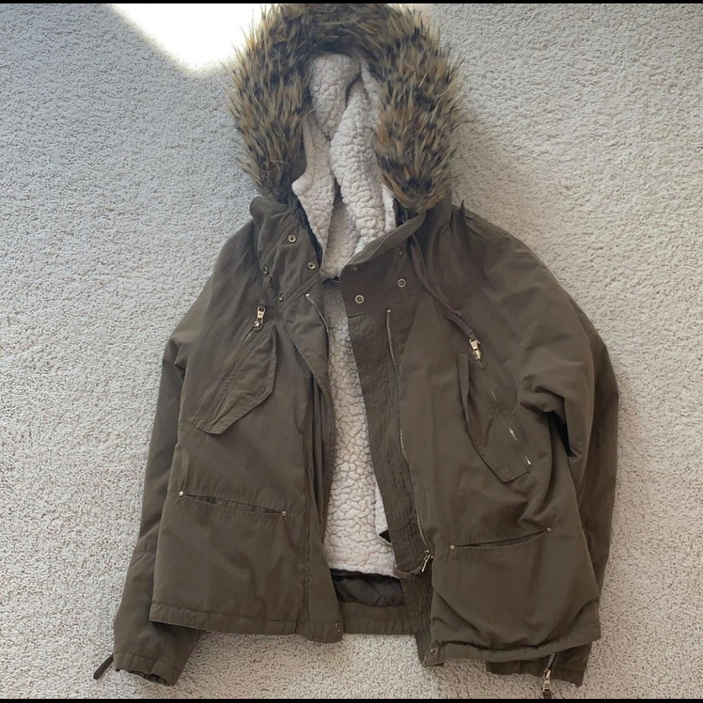 Zara Jacket Army Green Fleece Lined